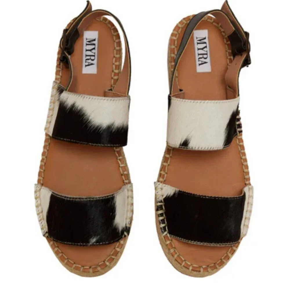 MYRA BAG Mignon Espadrille Hair-On Black & White Western‎ Sandals 6-10 NWT